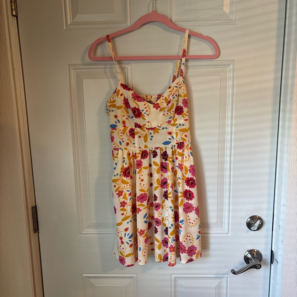 Express Cream Floral Sundress with Pink, Yellow & Blue Accents